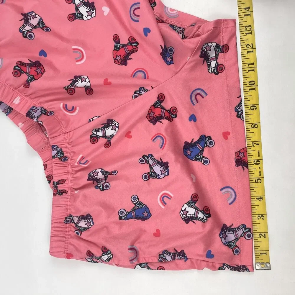 Joyspun Womens S 4-6 2pc Pajama Set Pink Retro Roller Skates Tank Top Shorts